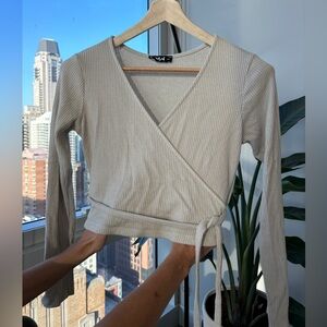 Beige crop top long sleeve soft tee